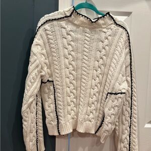 NA-KD Cream Oversized Cable Knit Turtleneck Sweater